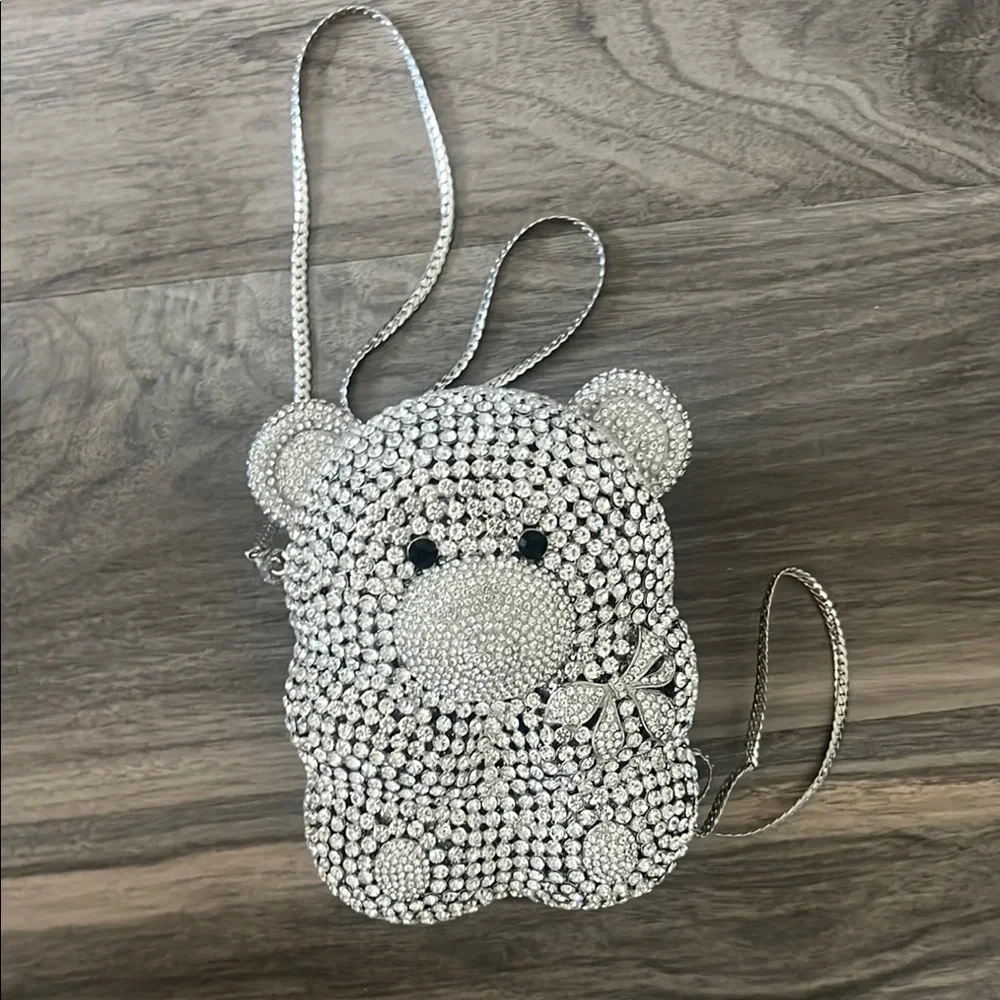 Girls' Silver Crystal Teddy Bear Crossbody Bag - Kids Accessories